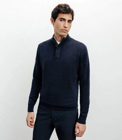 Pull col montant 100% cachemire marine - IZAC