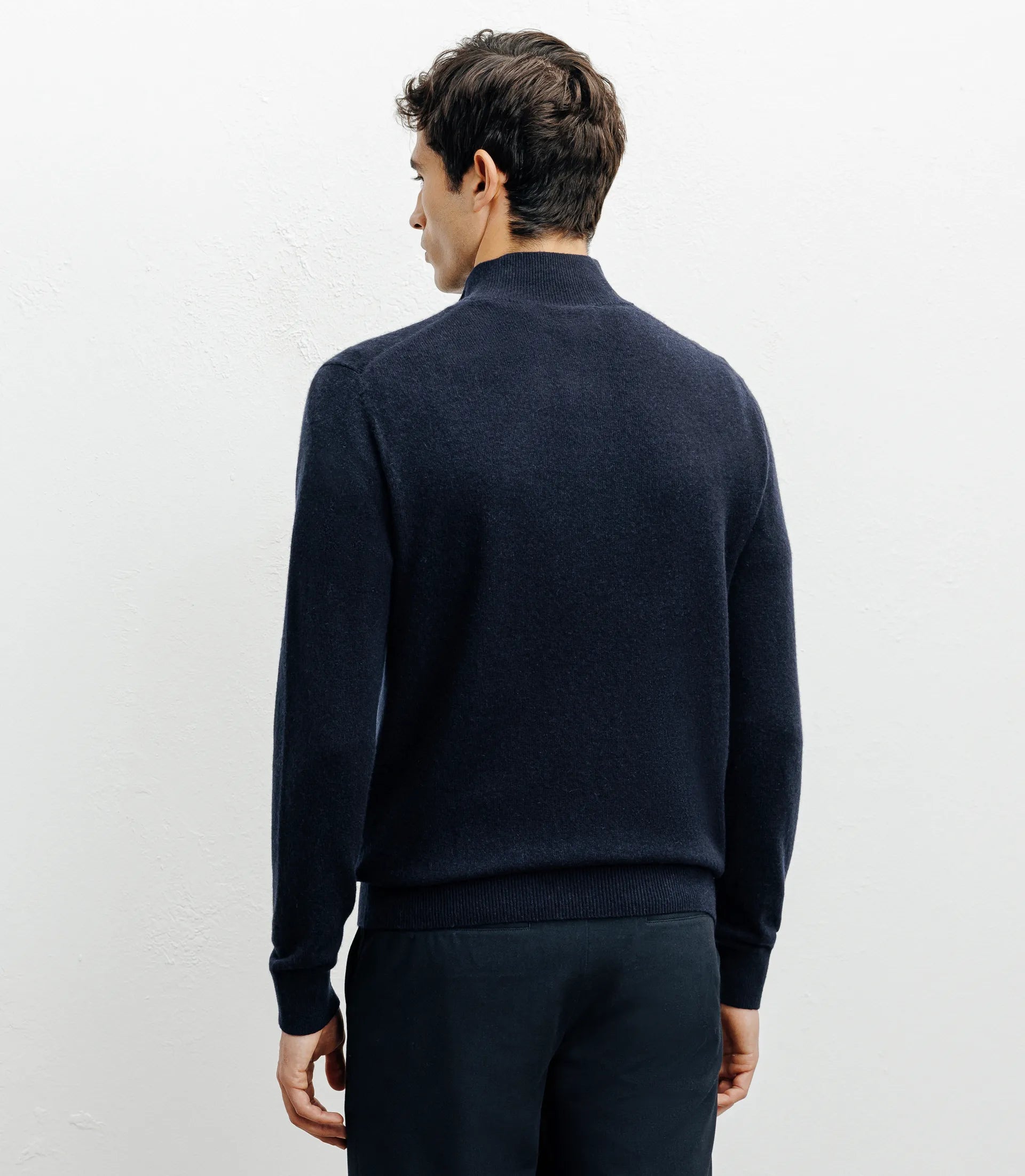 Pull col zippé et boutonné 100% cachemire marine - IZAC