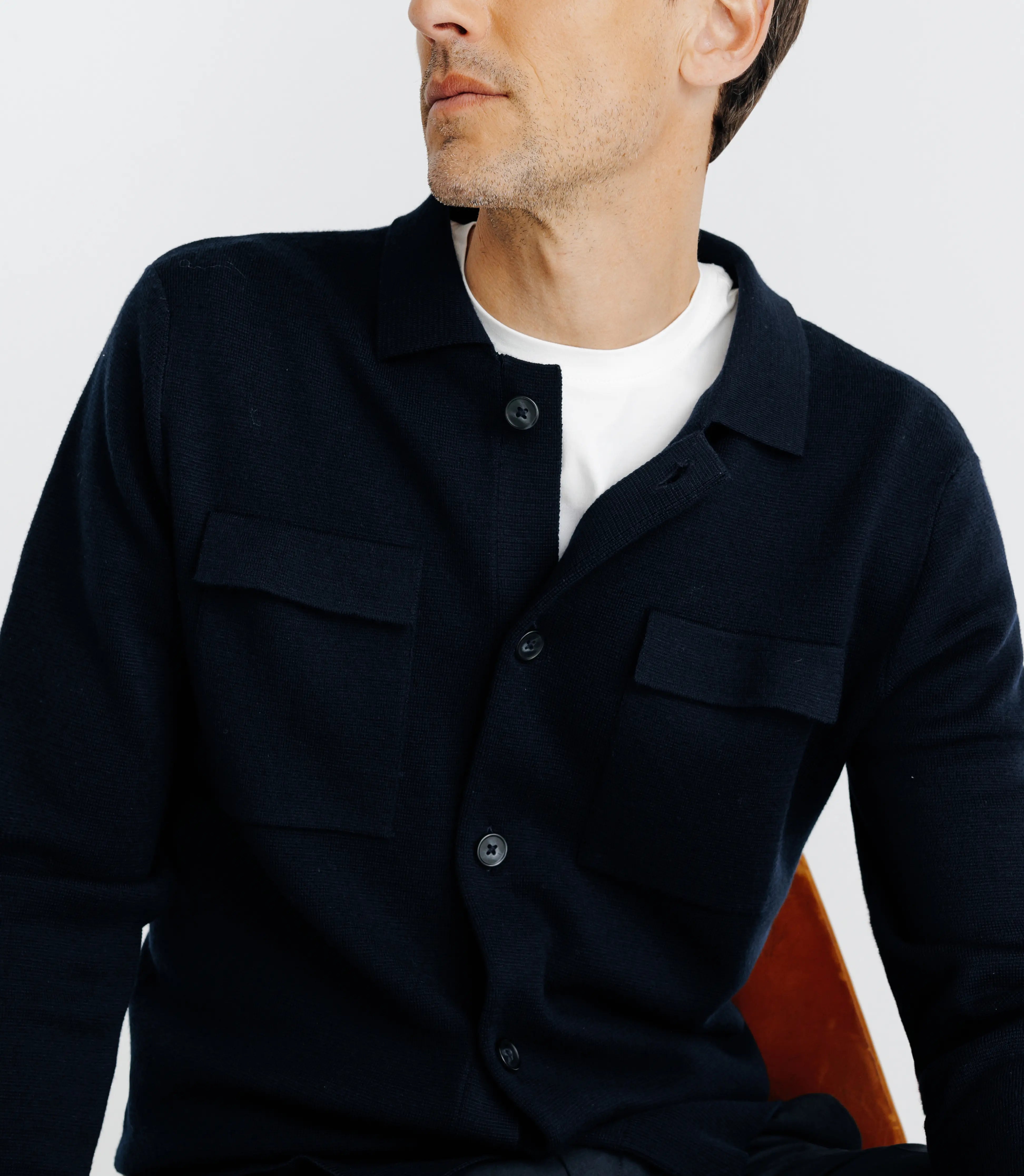 Pull en laine mérinos marine - IZAC