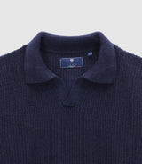 Pull col polo ouvert marine