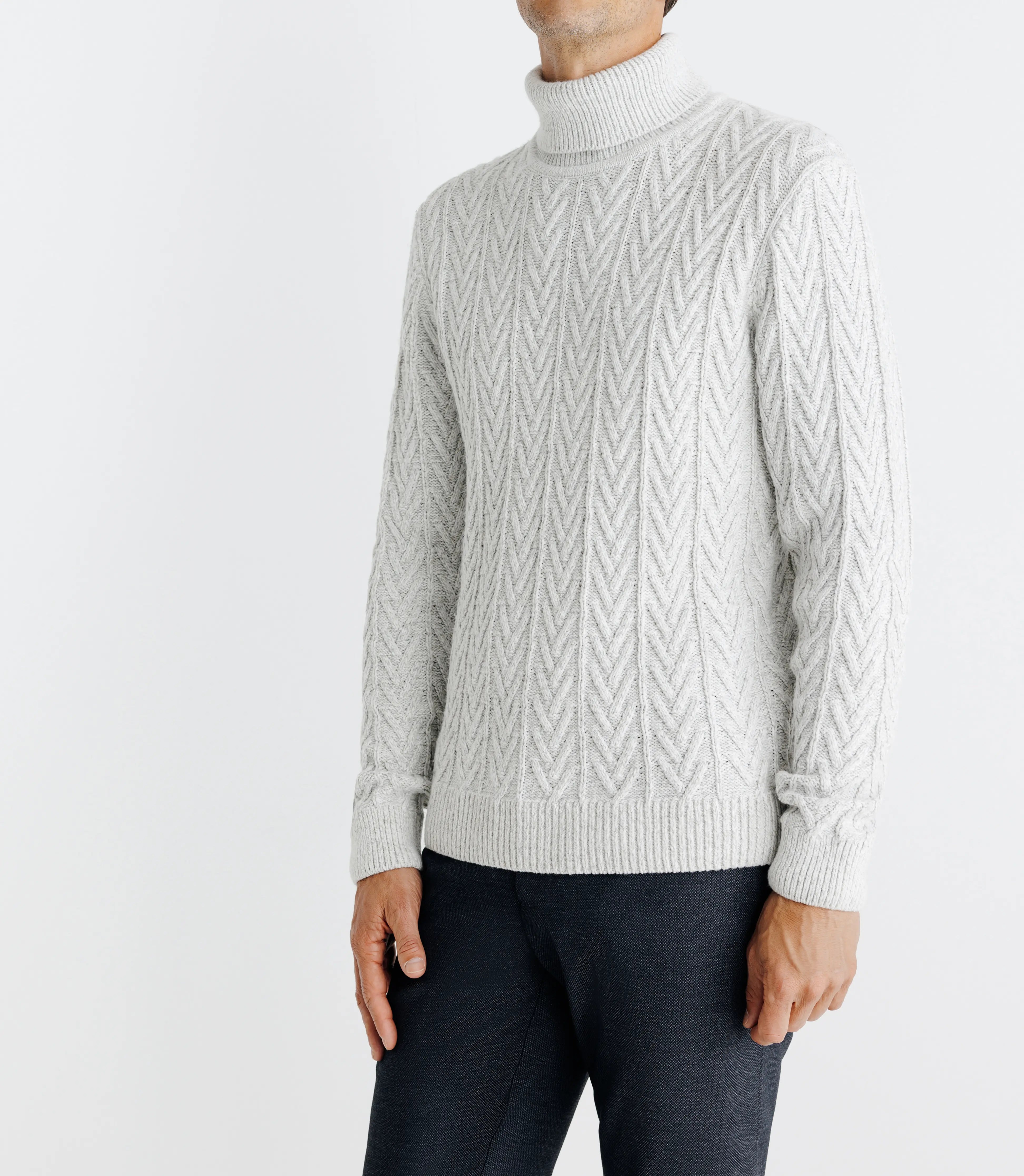 Pull col roulé torsadé gris - IZAC