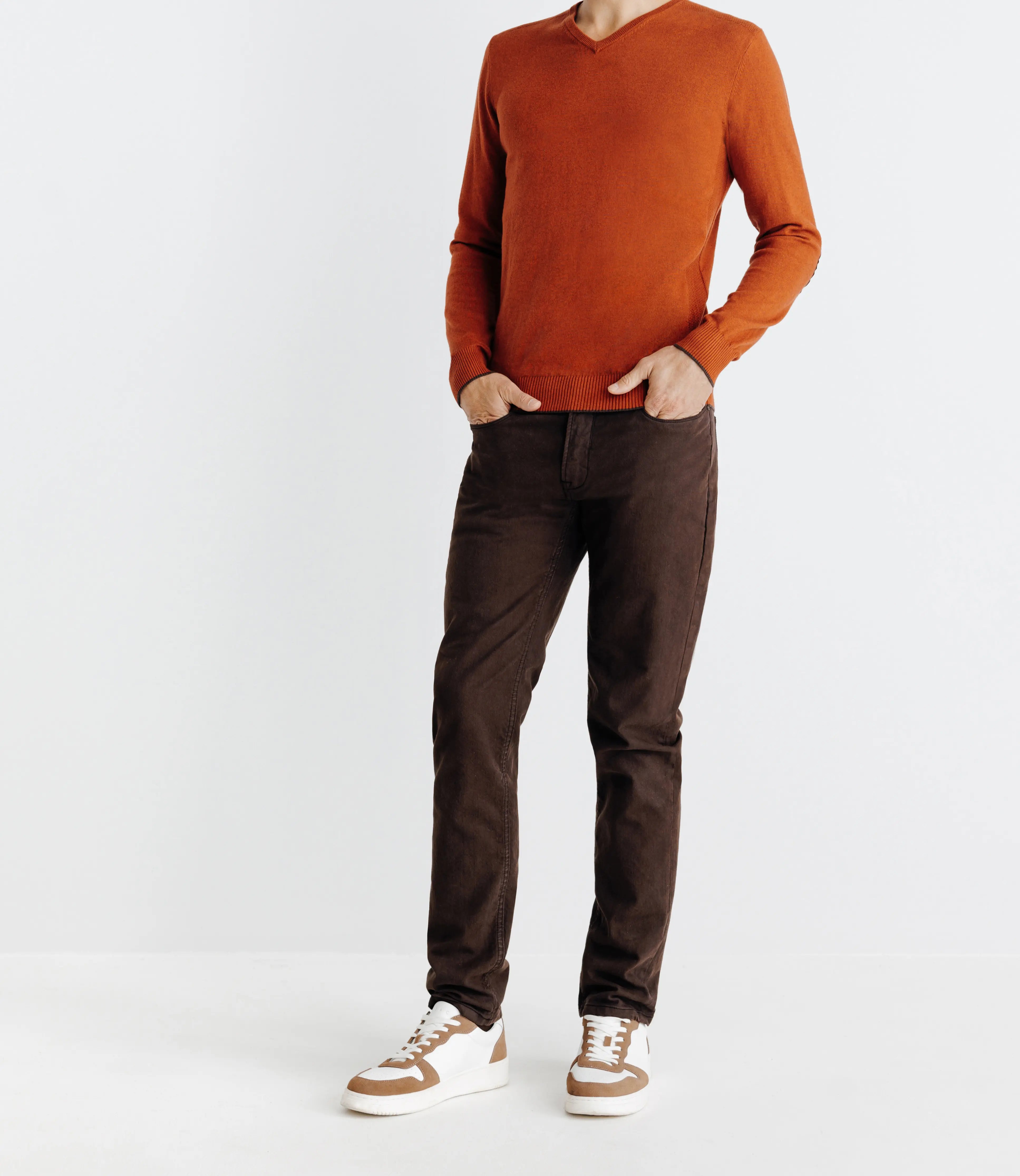 Pull col V manches longues brique - IZAC