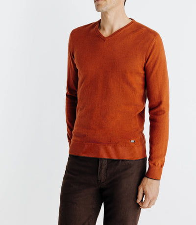 Pull col V manches longues brique - IZAC