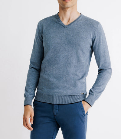 Pull col V manches longues indigo - IZAC