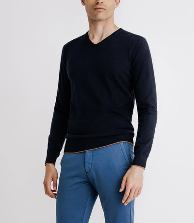 Pull col V manches longues marine - IZAC