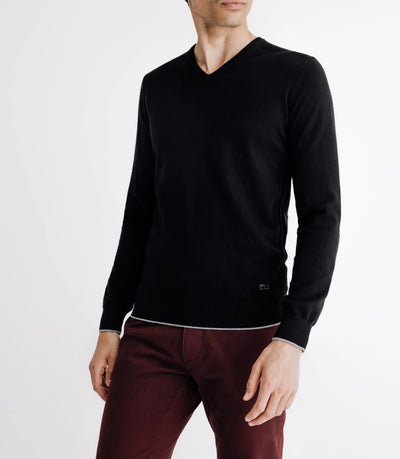 Pull col V manches longues noir - IZAC