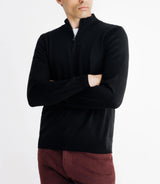Pull en laine mérinos avec demi zip noir - IZAC