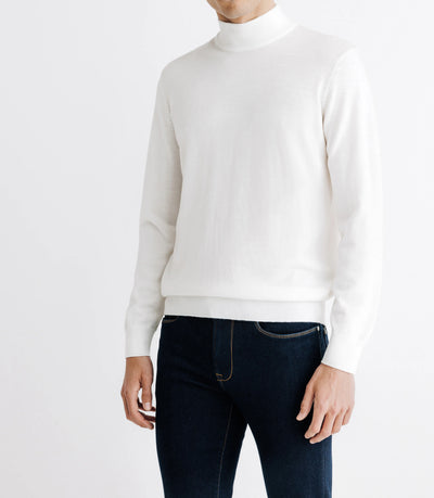 Pull en laine mérinos col cheminée écru - IZAC