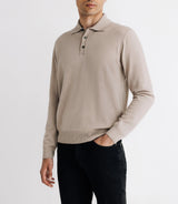 Pull col polo en laine mérinos beige - IZAC