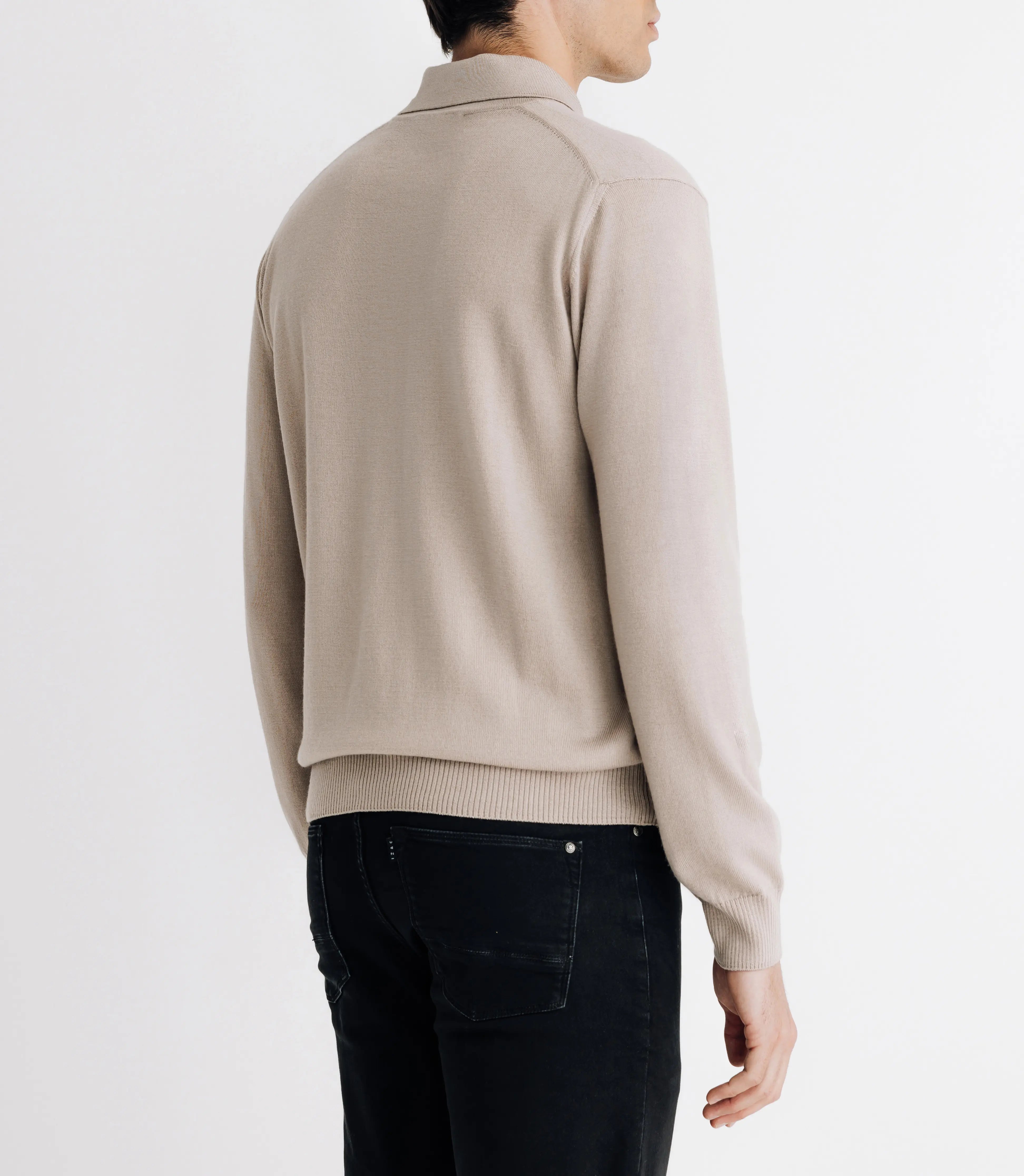 Pull col polo en laine mérinos beige - IZAC