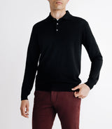 Pull col polo en laine mérinos noir - IZAC