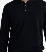 Pull col polo en laine mérinos noir - IZAC