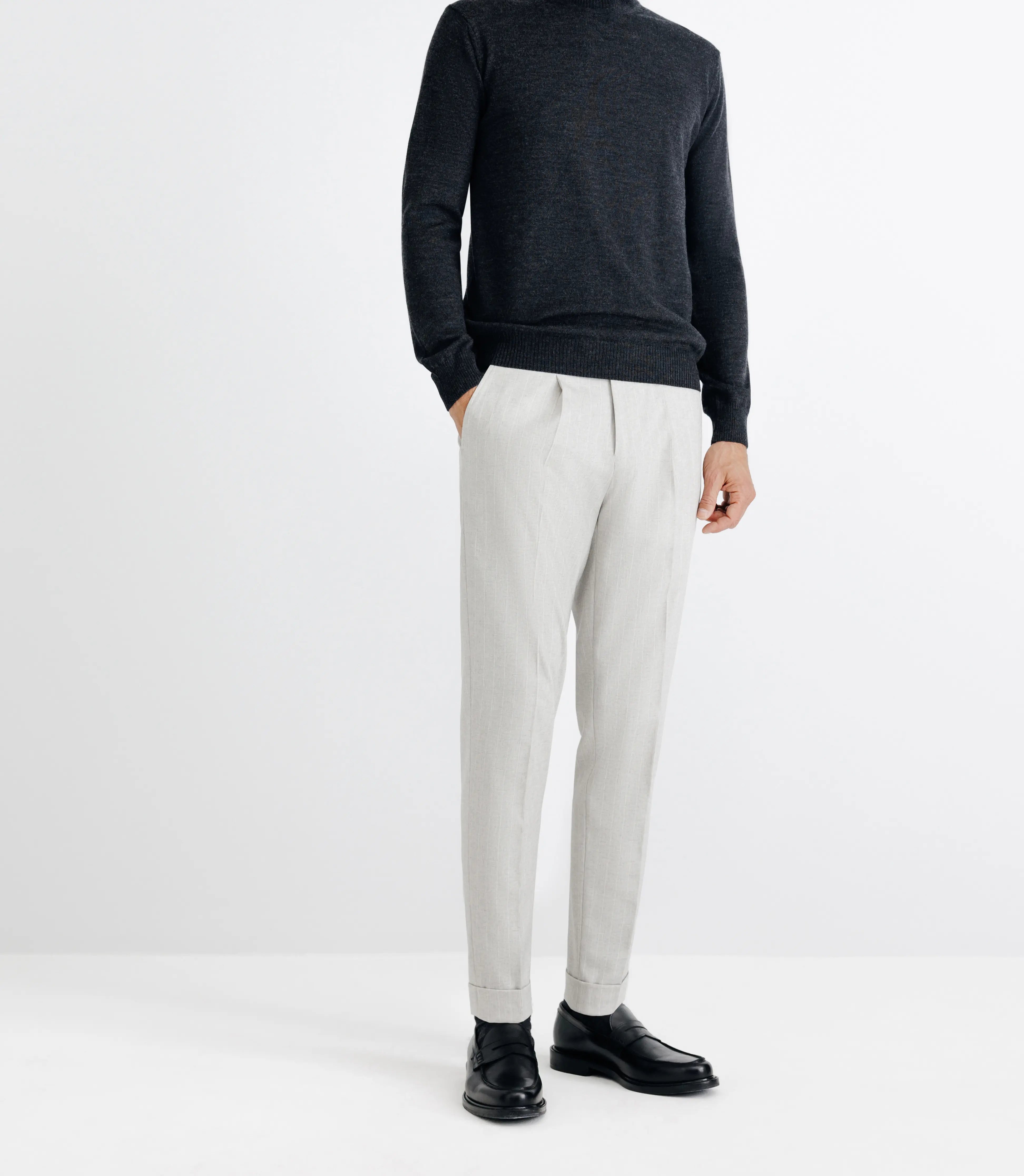 Pull col roulé en laine mérinos anthracite - IZAC