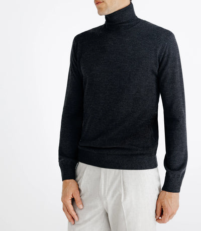 Pull col roulé en laine mérinos anthracite - IZAC