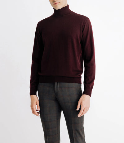 Pull col roulé en laine mérinos bordeaux - IZAC