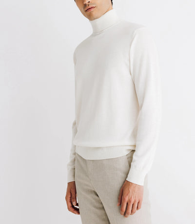 Pull col roulé en laine mérinos écru - IZAC