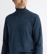 Pull col roulé en laine mérinos indigo - IZAC
