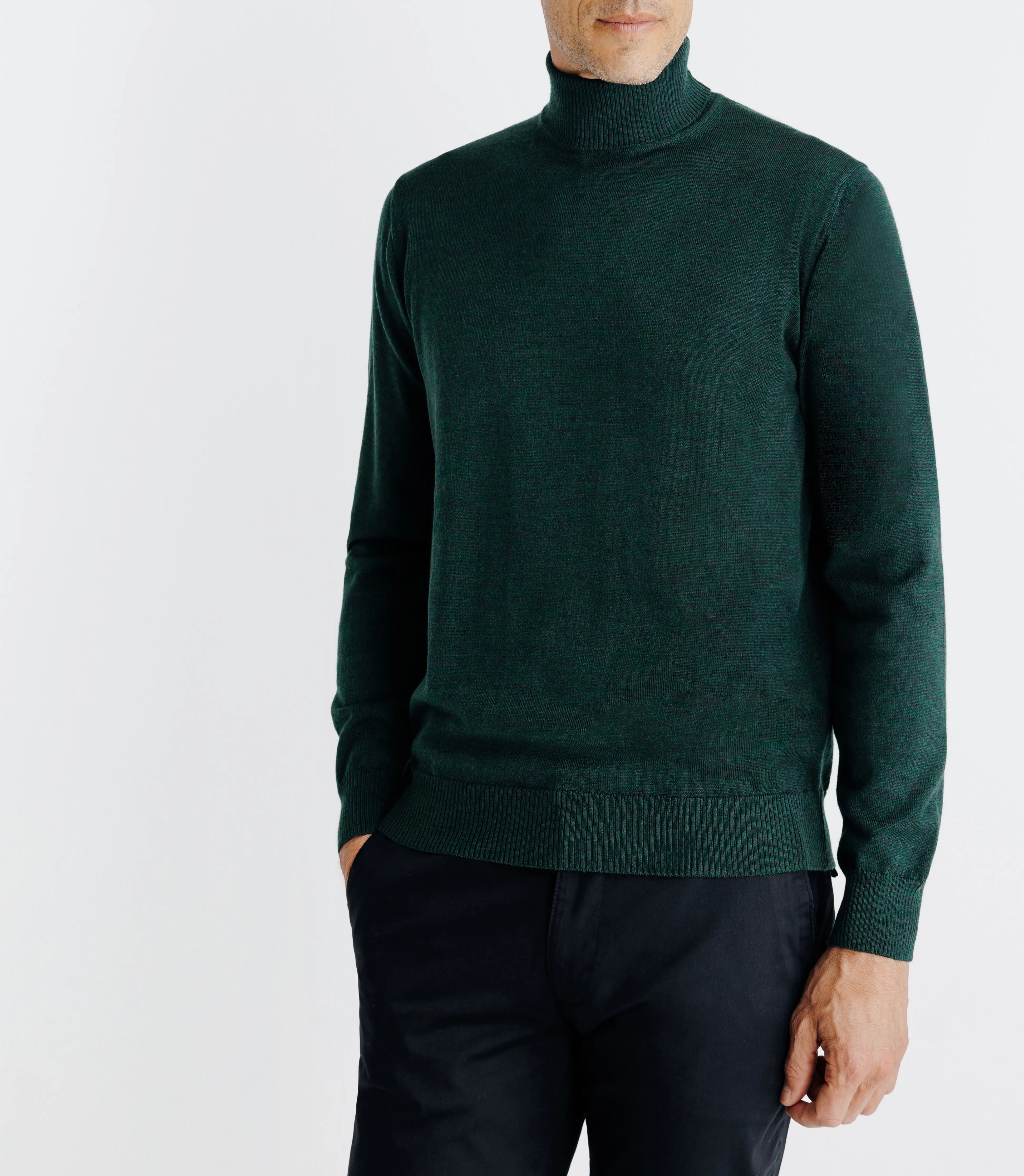 Pull col roulé en laine mérinos vert - IZAC