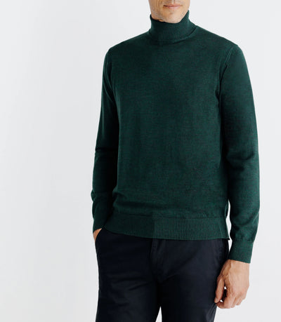 Pull col roulé en laine mérinos vert - IZAC
