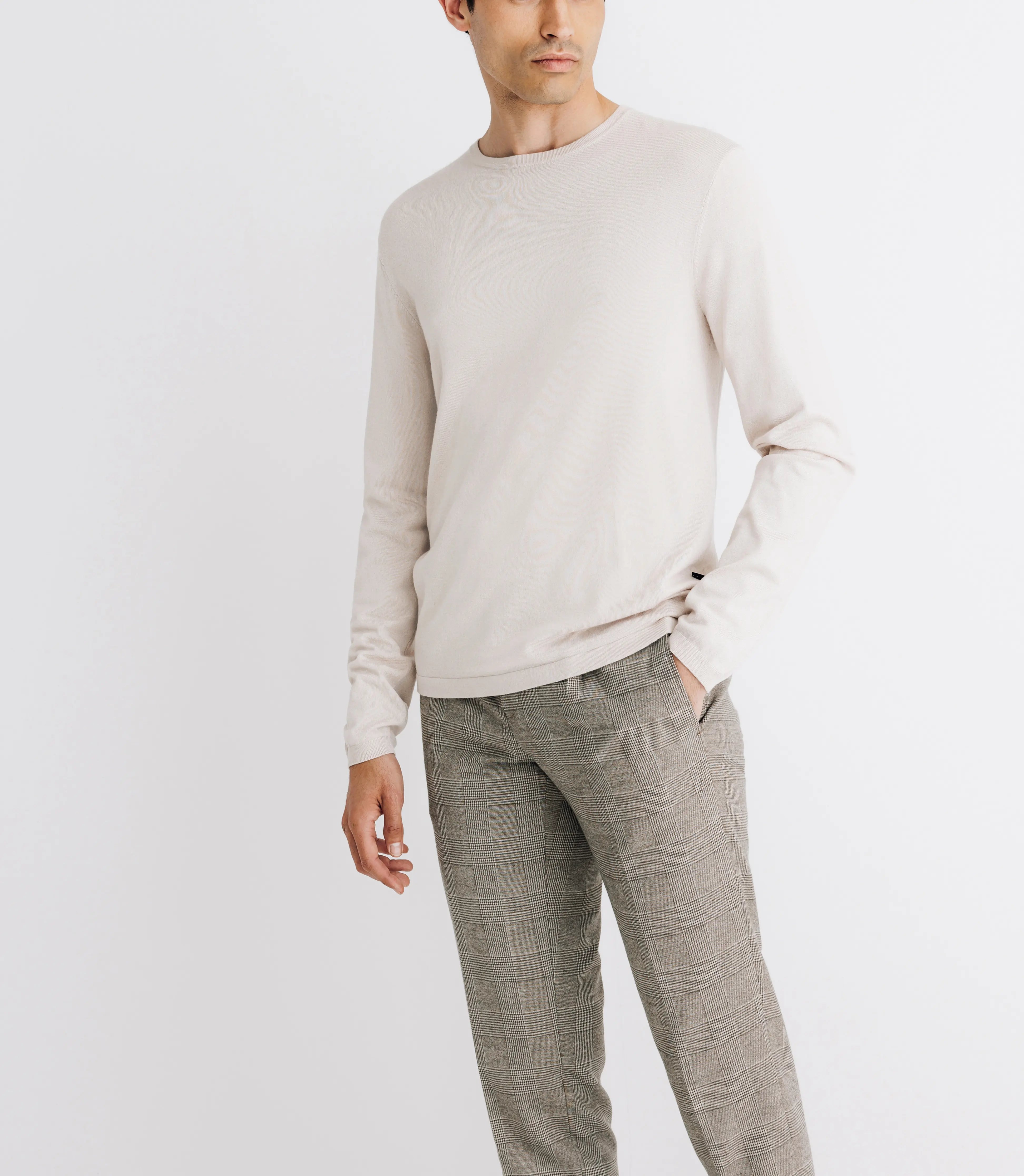 Pull col rond en maille beige - IZAC