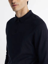 Pull col zippé en maille marine - IZAC