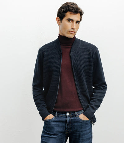 Gilet zippé jeux de points marine - IZAC