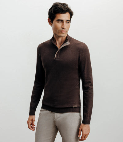 Pull col montant demi zippé marron - IZAC