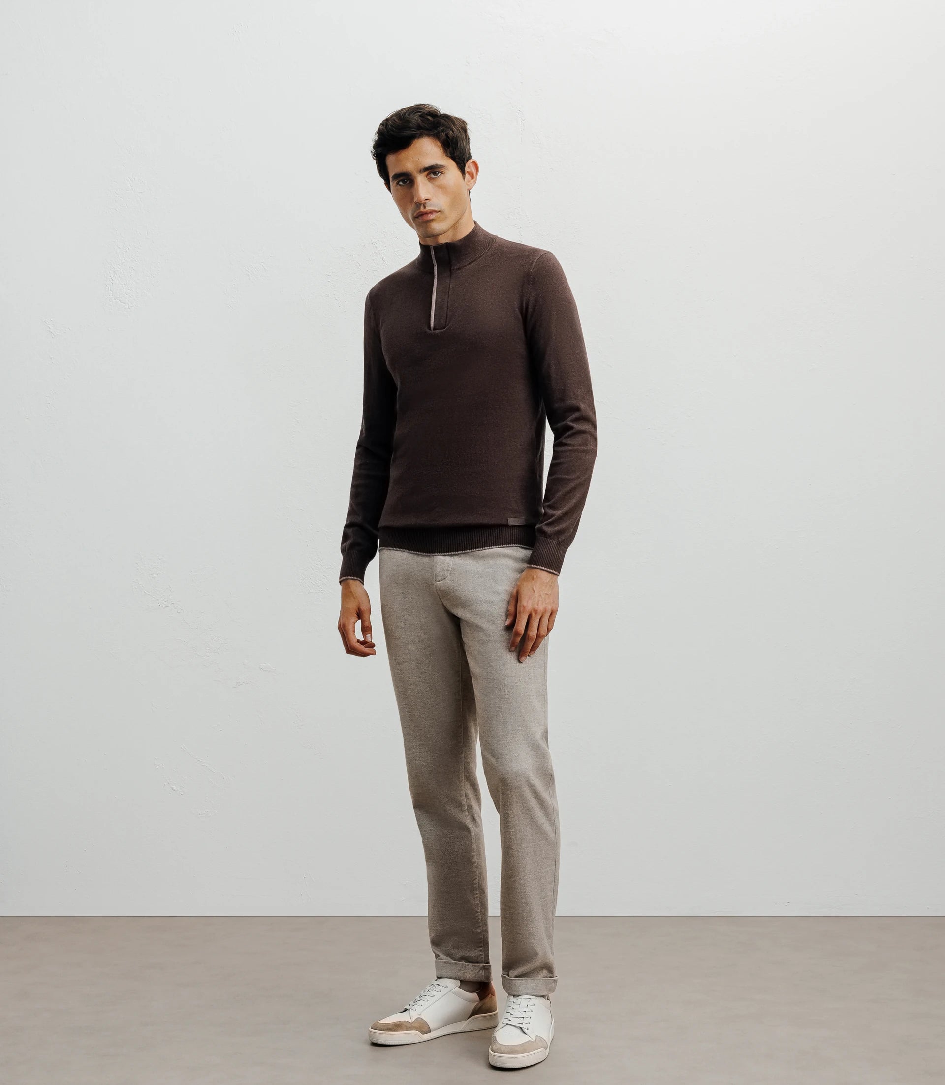 Pull col montant demi zippé marron - IZAC