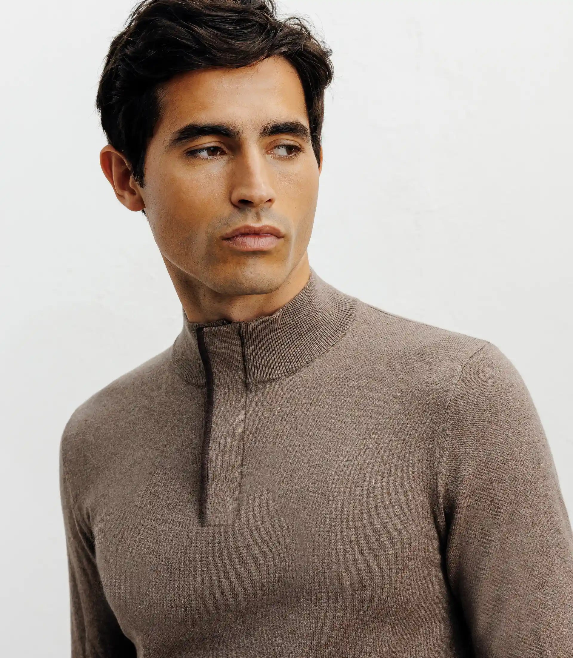 Pull col montant demi zippé taupe - IZAC