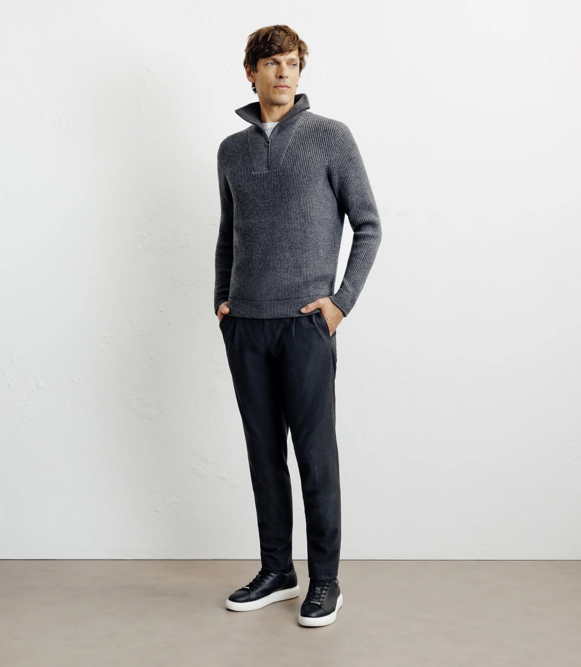 Pull en laine col camionneur anthracite - IZAC