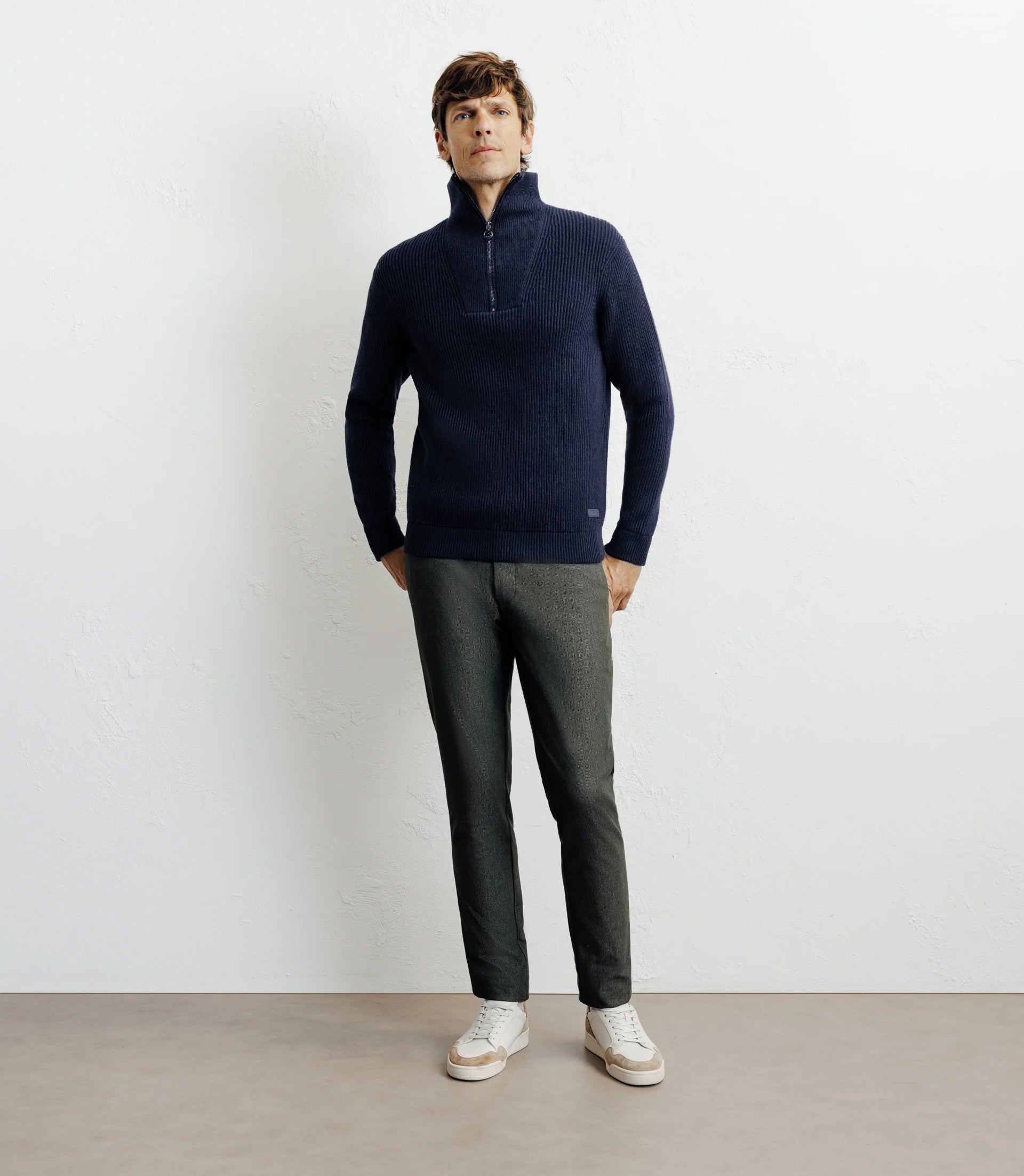 Pull en laine col camionneur marine - IZAC