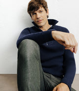 Pull en laine col camionneur marine - IZAC