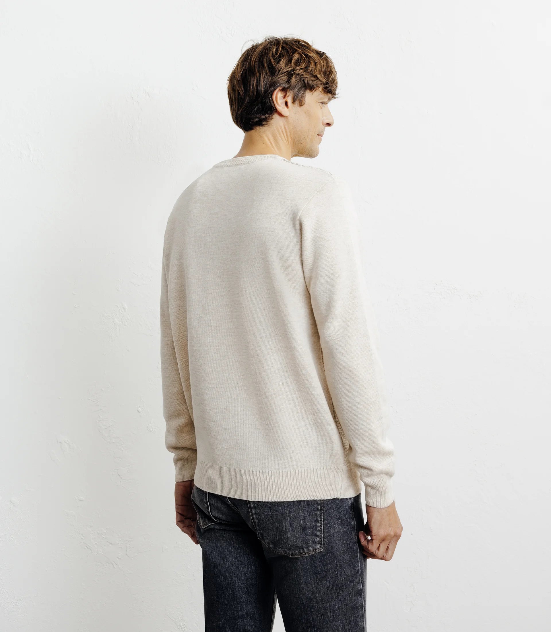 Pull col rond jeux de points beige - IZAC