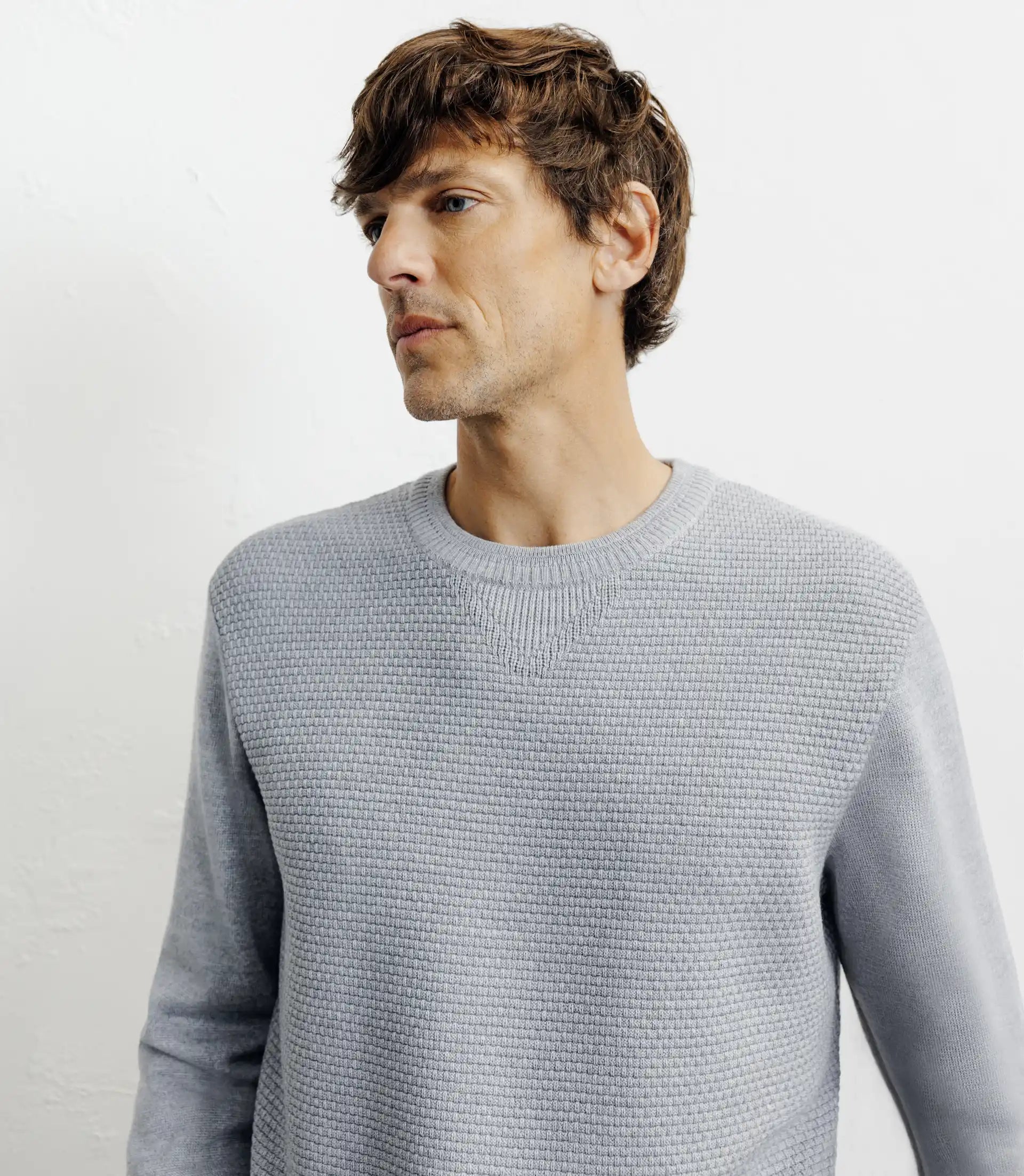 Pull col rond jeux de points gris chiné - IZAC