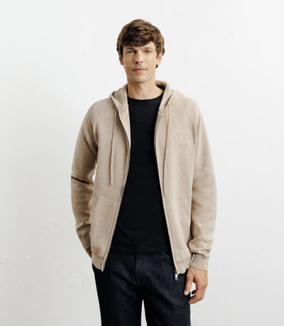 Hoodie zippé à capuche en maille beige - IZAC