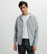 Hoodie zippé à capuche en maille gris chine - IZAC