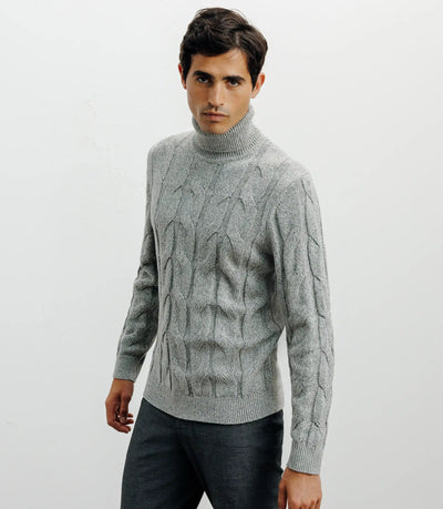 Pull col roulé torsadé gris chiné - IZAC