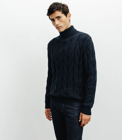 Pull col roulé torsadé marine - IZAC