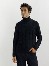 Pull col roulé torsadé noir - IZAC