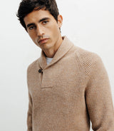 Pull en laine col châle beige - IZAC