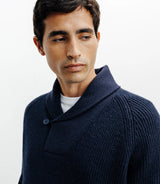 Pull en laine col châle marine - IZAC