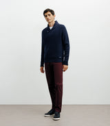 Pull en laine col châle marine - IZAC