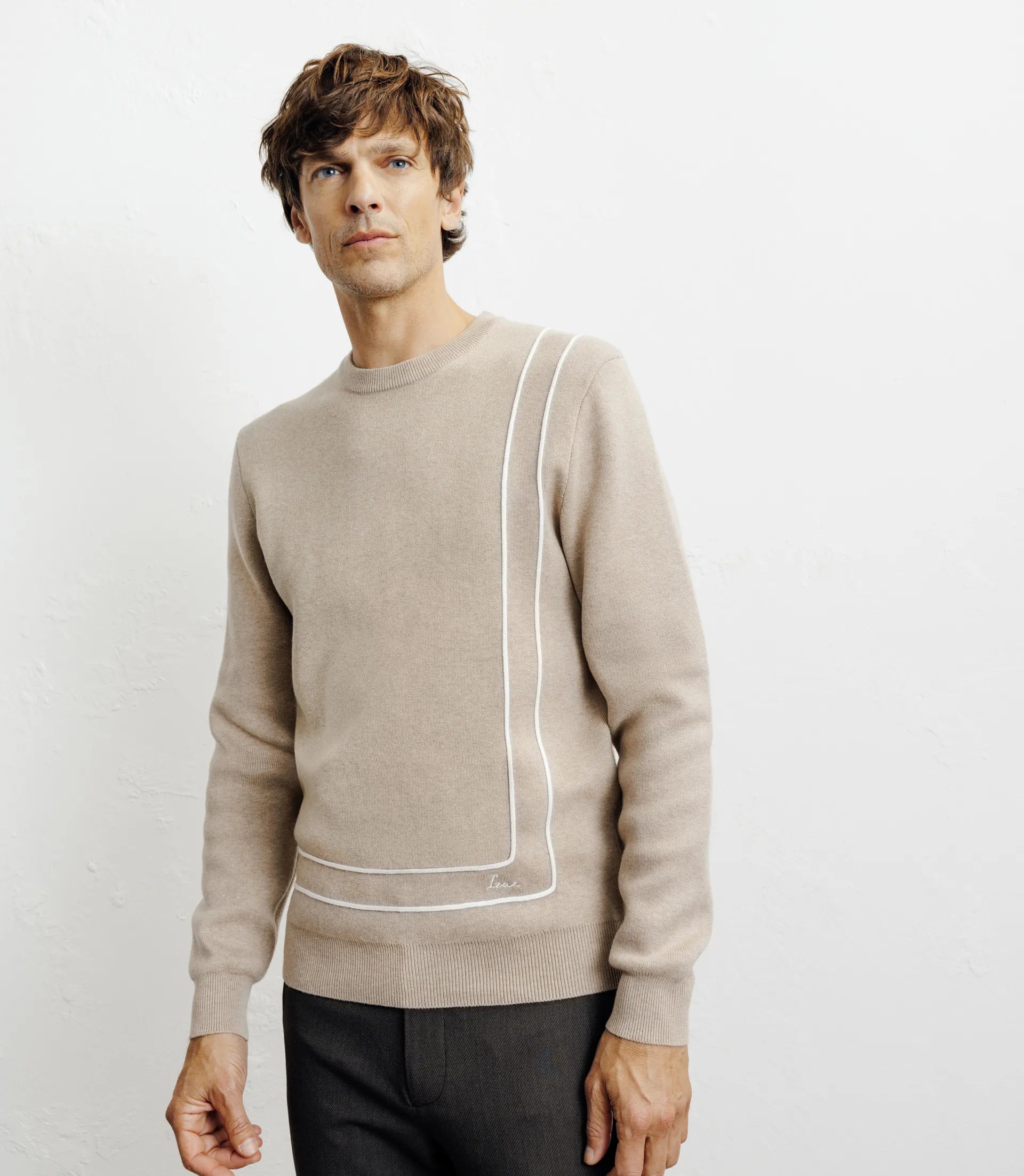 Pull col rond fantaisie beige - IZAC