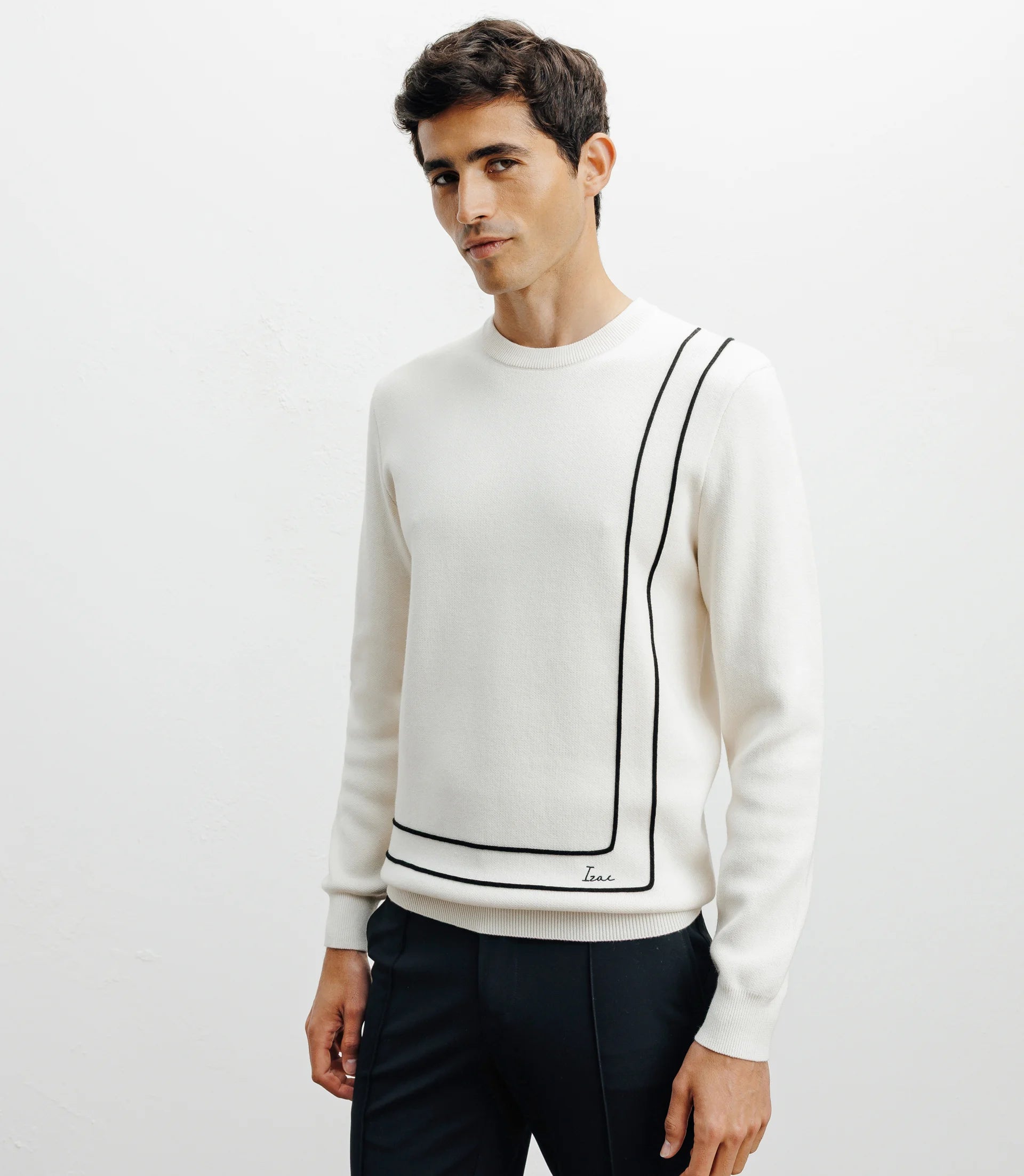 Pull col rond fantaisie ecru - IZAC