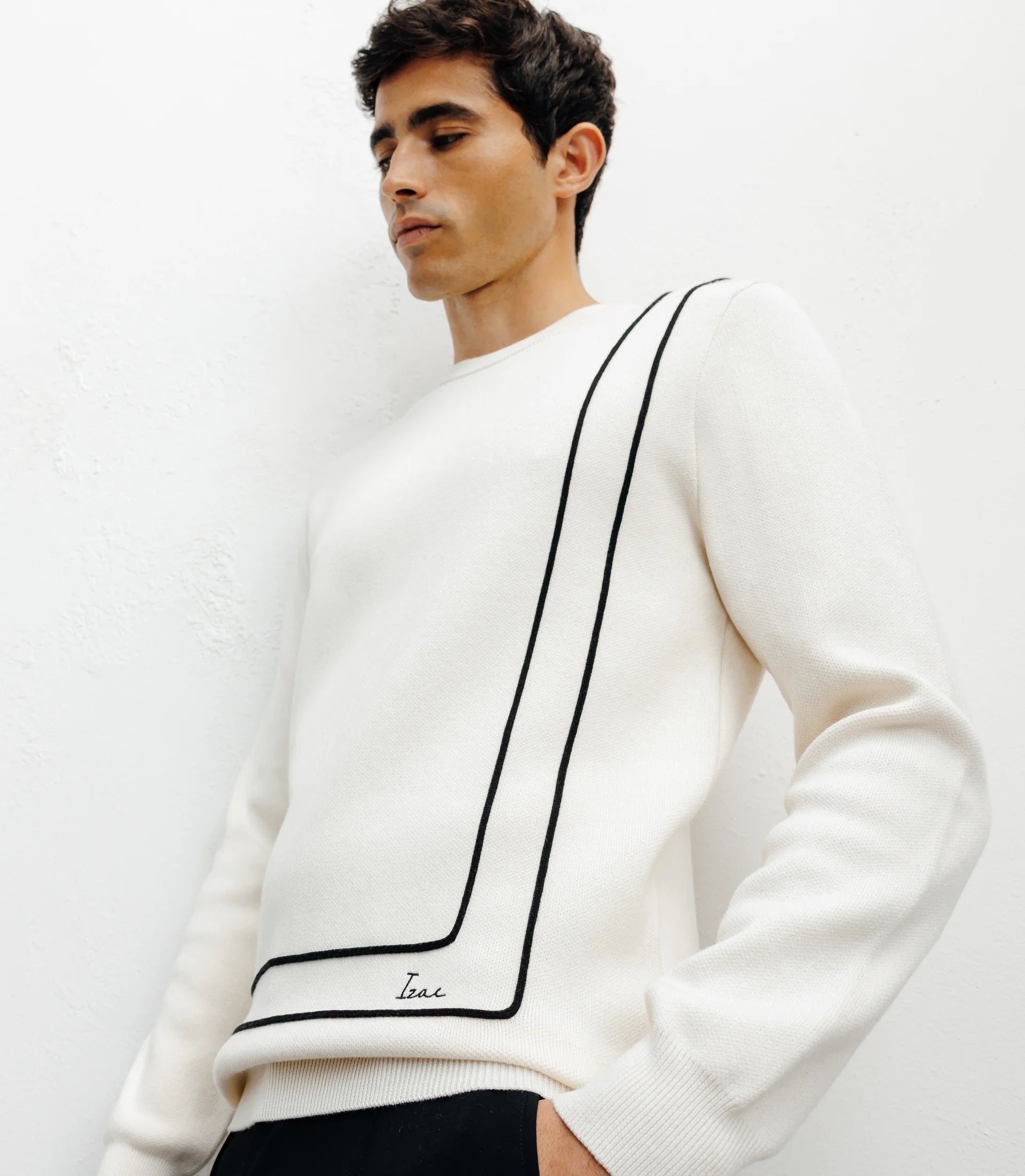 Pull col rond fantaisie ecru - IZAC