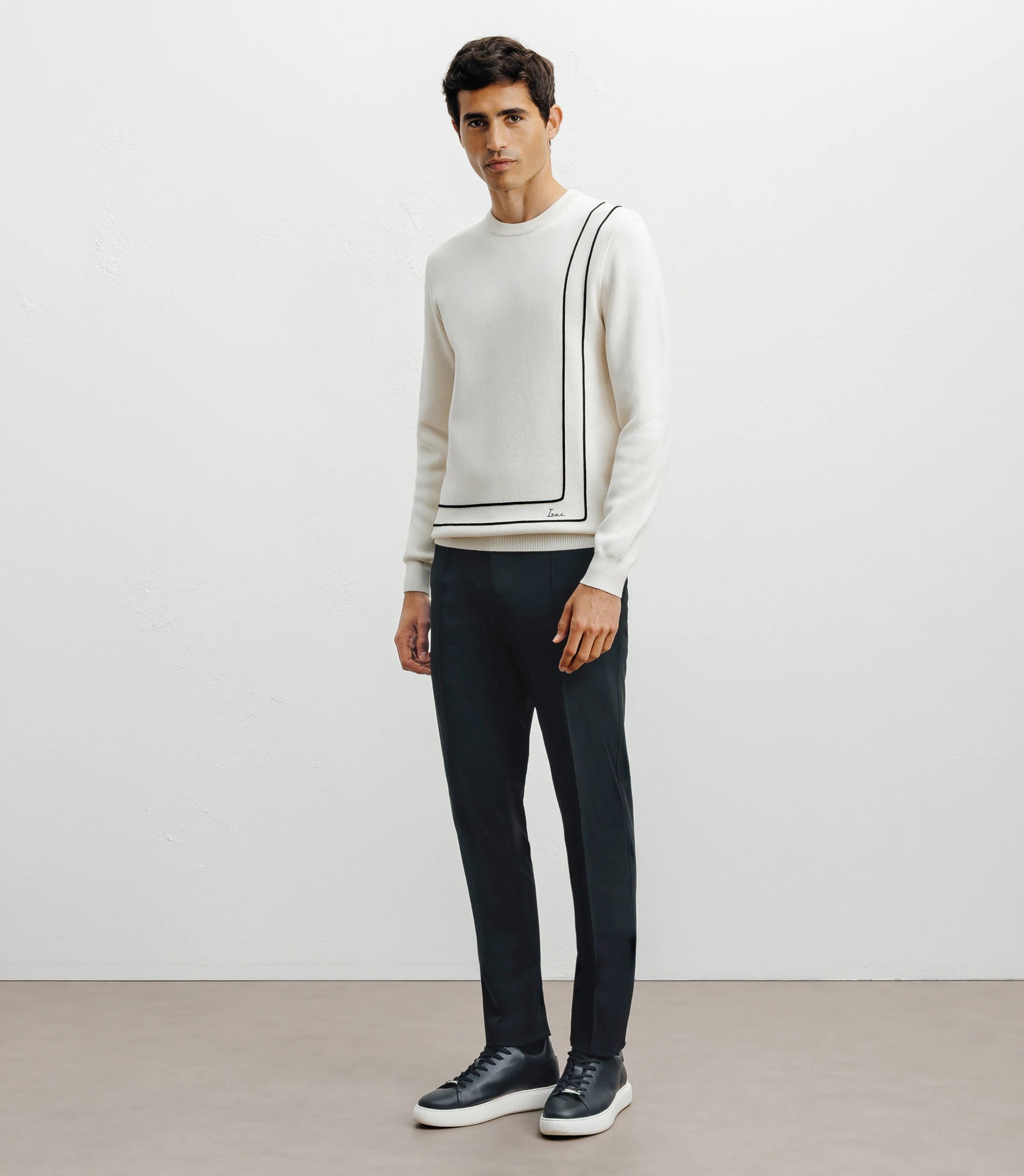 Pull col rond fantaisie ecru - IZAC