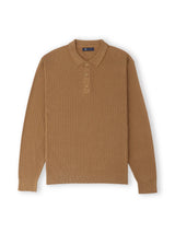 Pull col polo boutonné jeux de points camel - IZAC