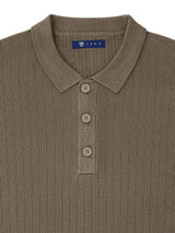 Pull col polo boutonné jeux de points châtain - IZAC