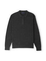 Pull col polo boutonné jeux de points noir - IZAC