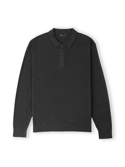 Pull col polo boutonné jeux de points noir - IZAC